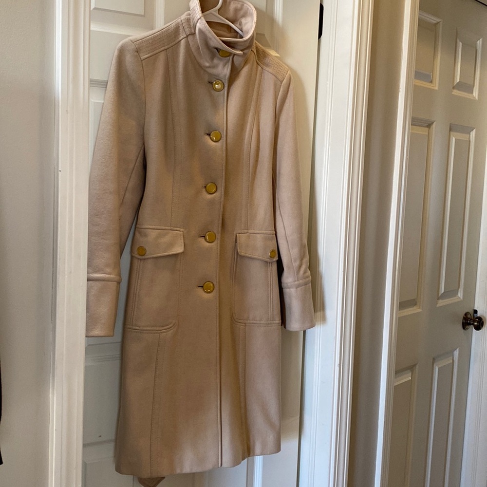 Pale pink Kenneth Cole coat - knee length. Cute cinched bottom.